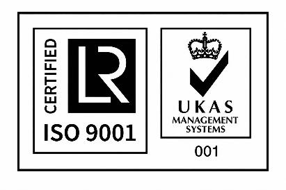 เครื่องหมายรับรอง ISO 9001 โดย UKAS Management Systems หมายเลข 001